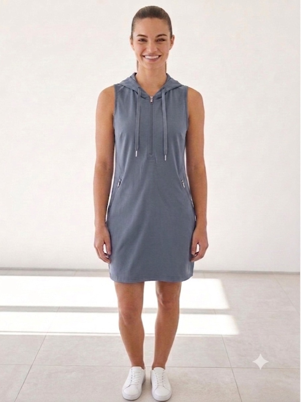 Calvin Klein Sport Dress M Sleeveless Zip Up Hooded Tennis Athletic Preppy Grey - Picture 14 of 14